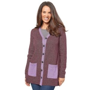 NWT LOGO by Lori Goldstein Color Blocked Speckled Knit Cardigan Medium